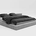 Modern Double Bed With Gray Frame And Black Bedding Minimalist Design 3d model