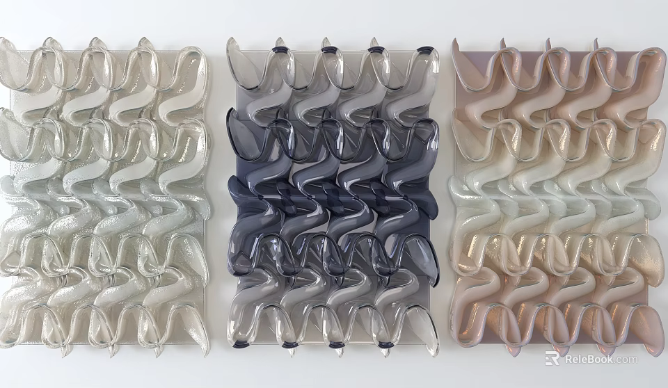 Three Colored Modern Wavy Textured 3D Wall Decor For Interior Design 3d model 