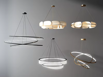 Modern Chandeliers With Circular Layered Metal Frame And Contemporary Lighting Design 3d model
