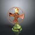 Retro Style Computer Cooling Fan With Copper Blades Metal Mesh And Green Base