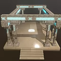 Ancient Style Structural Frame With Stone Columns Glowing Blue Strips Geometric Patterns And Steps 3d model