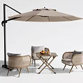 Outdoor Garden Table With Rattan Chairs And Large Beige Parasol Set