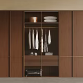 Elegant Retro Walnut Wood Wardrobe With Spacious Storage Compartments And Practical Clothes Hanging Area
