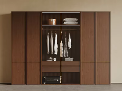 Elegant Retro Walnut Wood Wardrobe With Spacious Storage Compartments And Practical Clothes Hanging Area 3d model
