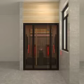 Wooden Sauna Interior With Comfortable Seats Red Heating Elements And Warm Lighting 3d model