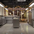 Chinese Restaurant Kitchen Interior With Lanterns Green Plants Dining Tables And Decorative Lights