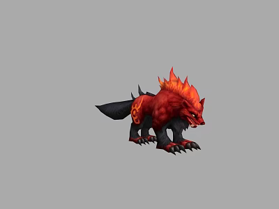 Fierce Red Wolf Game And Movie Character With Flaming Fur Spiked Body And Black Tail 3d model