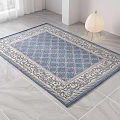 Square Rug Featuring Blue And White Geometric Pattern With Ornate Border On Gray Tile Floor 3d model