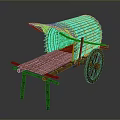 Vintage Traditional Bamboo Handcart With Canopy Wheel And Wooden Seat Design