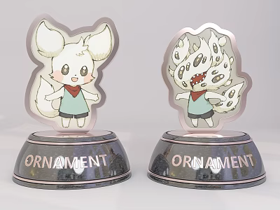 Cartoon Character Ornaments With Two Designs Transparent Flame And Animal Shaped Base With ORNAMENT Text 3d model