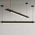 Modern Long Wooden Chandeliers with LED Light Strips and Black Hanging Hardware