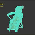 3D Character Model Playing Cello Sitting On Wooden Chair