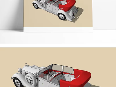 Vintage White Convertible Car With Red Seats And Classic Design Details 3d model