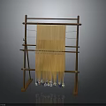 Wooden Noodle Drying Rack with Hanging Fresh Noodles and Small Weights at the Bottom