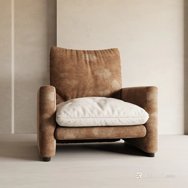 Modern Brown Single Sofa With White Cushion In Light Colored Room 3d model