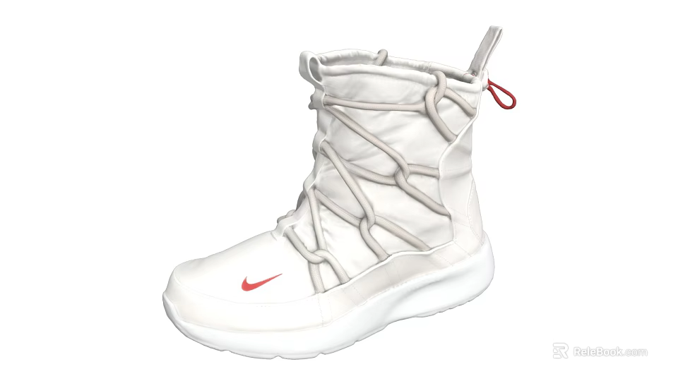 White Nike Boots With Cable Knit Laces Red Logo And White Sole 3d model 