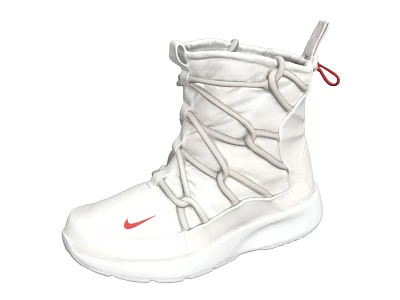White Nike Boots With Cable Knit Laces Red Logo And White Sole 3d model