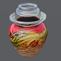 Colorful Ceramic Jar with Transparent Lid and Red Yellow Green Painted Patterns