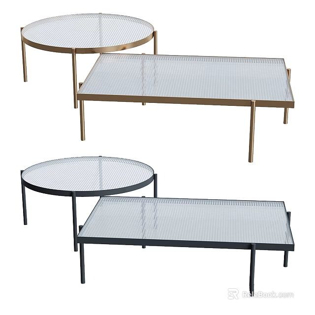 Modern Functional Tables with Glass Top Metal Frame Round Rectangular Shapes Gold Black Design 3d model