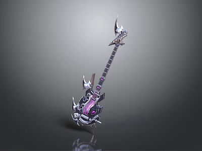 Elaborate Fantasy Musical Instrument 3D Model With Metallic Decorations And Purple Glowing Parts 3d model