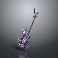 Elaborate Fantasy Musical Instrument 3D Model With Metallic Decorations And Purple Glowing Parts