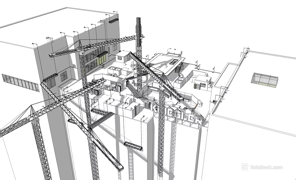 Active Construction Site With Multiple Cranes And High Rise Building Structure 3d model