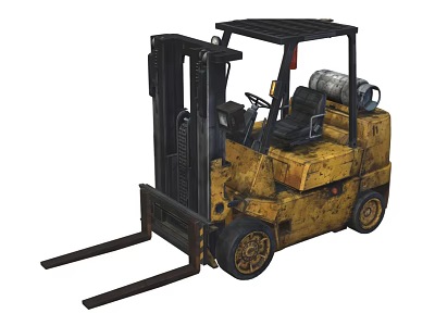 Industrial Function Vehicle Yellow Forklift With Front Forks Driver Cab And Gas Cylinder 3d model