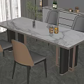 Modern Dining Table Set With Marble Tabletop Metal Frame And Gray Brown Chairs 3d model