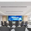 Modern Conference Room Interior With Medical Seminar Screen Round Table And Chairs