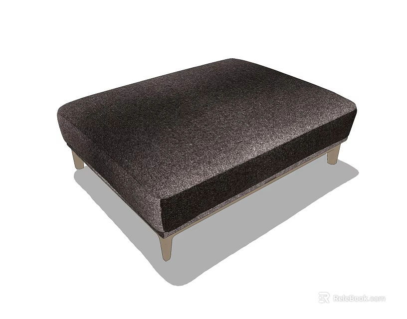 Stylish Modern Dark Fabric Ottoman with Sturdy Wooden Legs for Living Room 3d model 