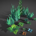 Cartoon Scene With Different Green Plant Types And Colorful Foliage Shadows