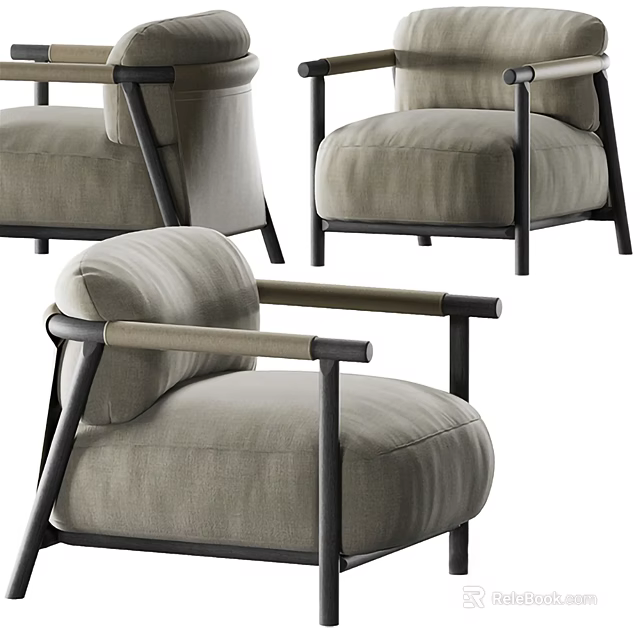 Modern Single Sofa With Metal Frame And Linen Fabric For Comfortable Living Room 3d model 