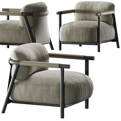 Modern Single Sofa With Metal Frame And Linen Fabric For Comfortable Living Room 3d model