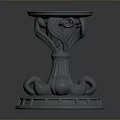 Gray Decorative Base 3D Model With Intricate Scroll And Floral Carvings On Dark Background