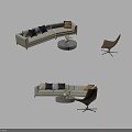 Modern Light Colored Sofa with Multi Colored Cushions and Round Coffee Table Set 3d model