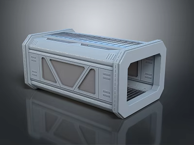 Cartoon Scene Of Gray Sci-Fi Container With Geometric Panels Vents And Hatch Design 3d model