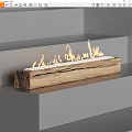 Modern Wooden Fireplace Design With Flames And White Pebbles In Minimalist Interior