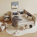 Cozy Children's Bed with Stuffed Toys Round Rug Wall Art and Child Chair
