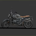 Vintage Style Motorcycle With Brown Black Body And Orange Leather Seat On Stone Slab Platform