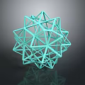 Turquoise Geometric Polyhedron 3D Wireframe Structure With Reflective Surface On Dark Background