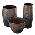 Ceramic Vessels With Textured Brown Blue Patterns And Unique Design For Home Decor 3d model