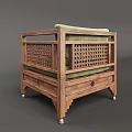 Single Sofa With Wooden Frame Green Cushion Lattice Design Drawer Storage And Brass Legs