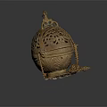 Antique Bronze Hollow Sphere With Intricate Carved Patterns And Decorative Statue Pendant