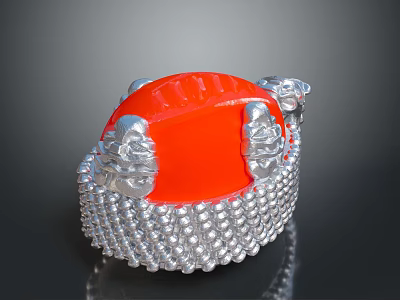 Elegant Red Silver Fashion Ring With Vibrant Center And Intricate Beaded Base 3d model