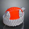 Elegant Red Silver Fashion Ring With Vibrant Center And Intricate Beaded Base