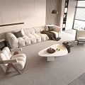 Elegant Modern Living Room Sofa Coffee Table Set With White Armchairs Throw Blanket And Decor
