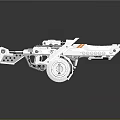 Futuristic High Tech Weapon With Silver White Body Orange Stripes And Wheel Component