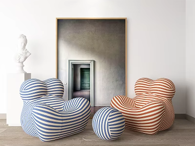 Modern Lazy Sofa with Blue White Orange Stripes Curved Design for Living Room 3d model