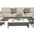Outdoor Wicker Sofa Set With Gray Cushions Matching Chairs And Coffee Table