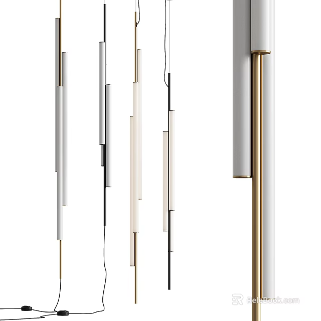 Modern Linear Chandelier With Sleek Brass Silver Metal Rods And Hanging Pendant Lights 3d model 